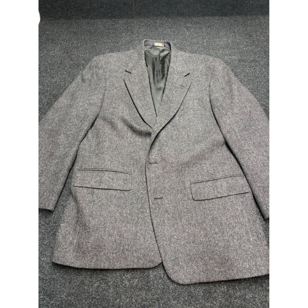 Palm Beach Krugs Mens Grey Herringbone Wool Blazer Sport Coat Tailored in US 44R